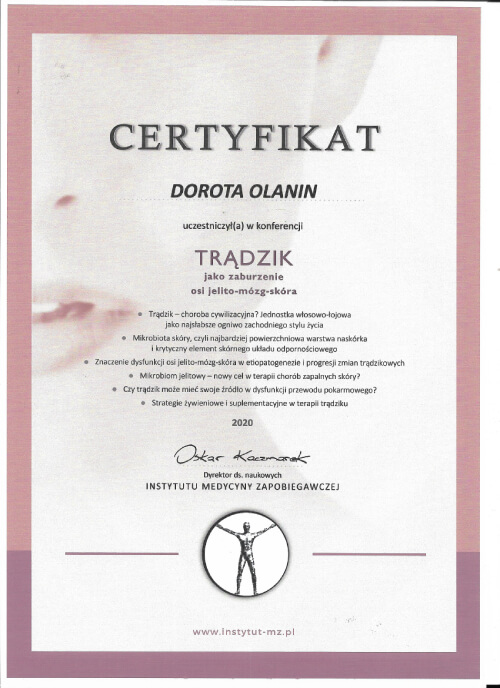 Certyfikat - instytut medycyny zapobiegawczej